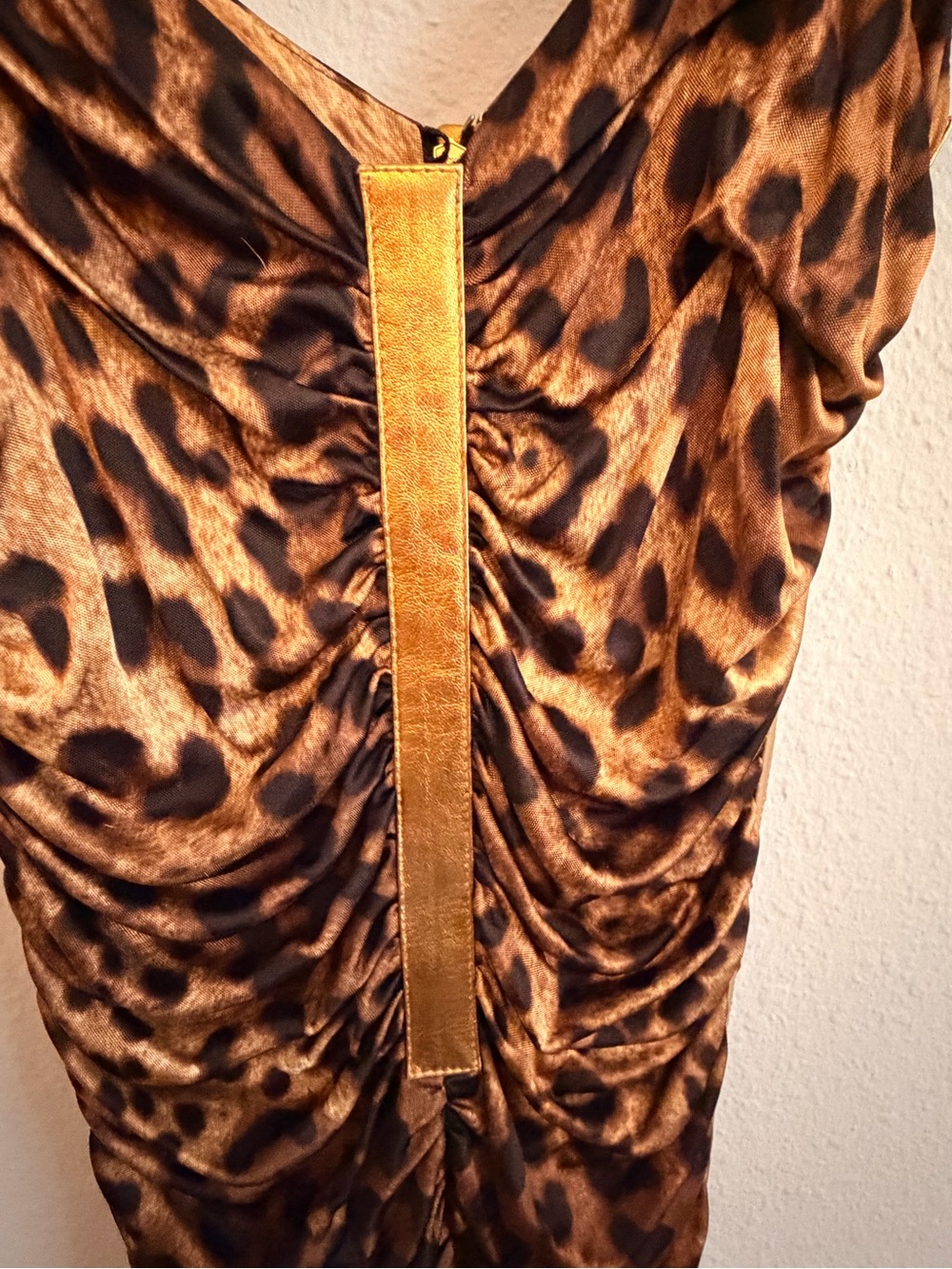 Vintage 2007 Dolce & Gabbana Gold Leather, Leopard-Print Midi Dress - Picture 7 of 10